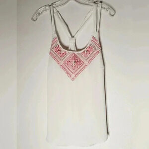 Maurices  White Embroided Halter Sleeveless Blouse Crepe Cliffon sz Small